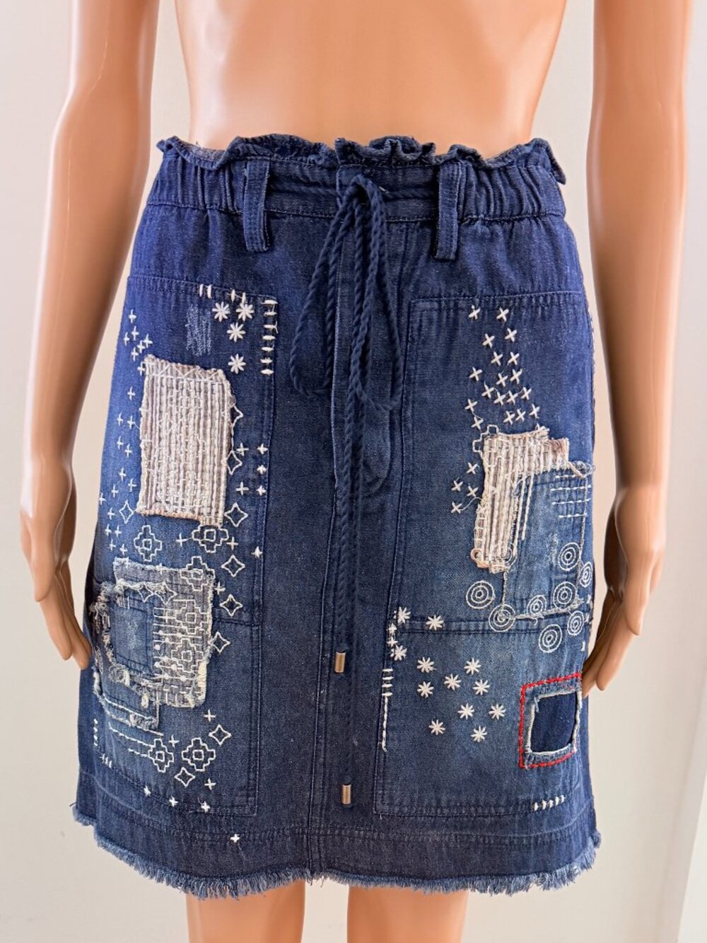 Anthropologie  PILCRO Patchwork Denim Mini Skirt Size Large